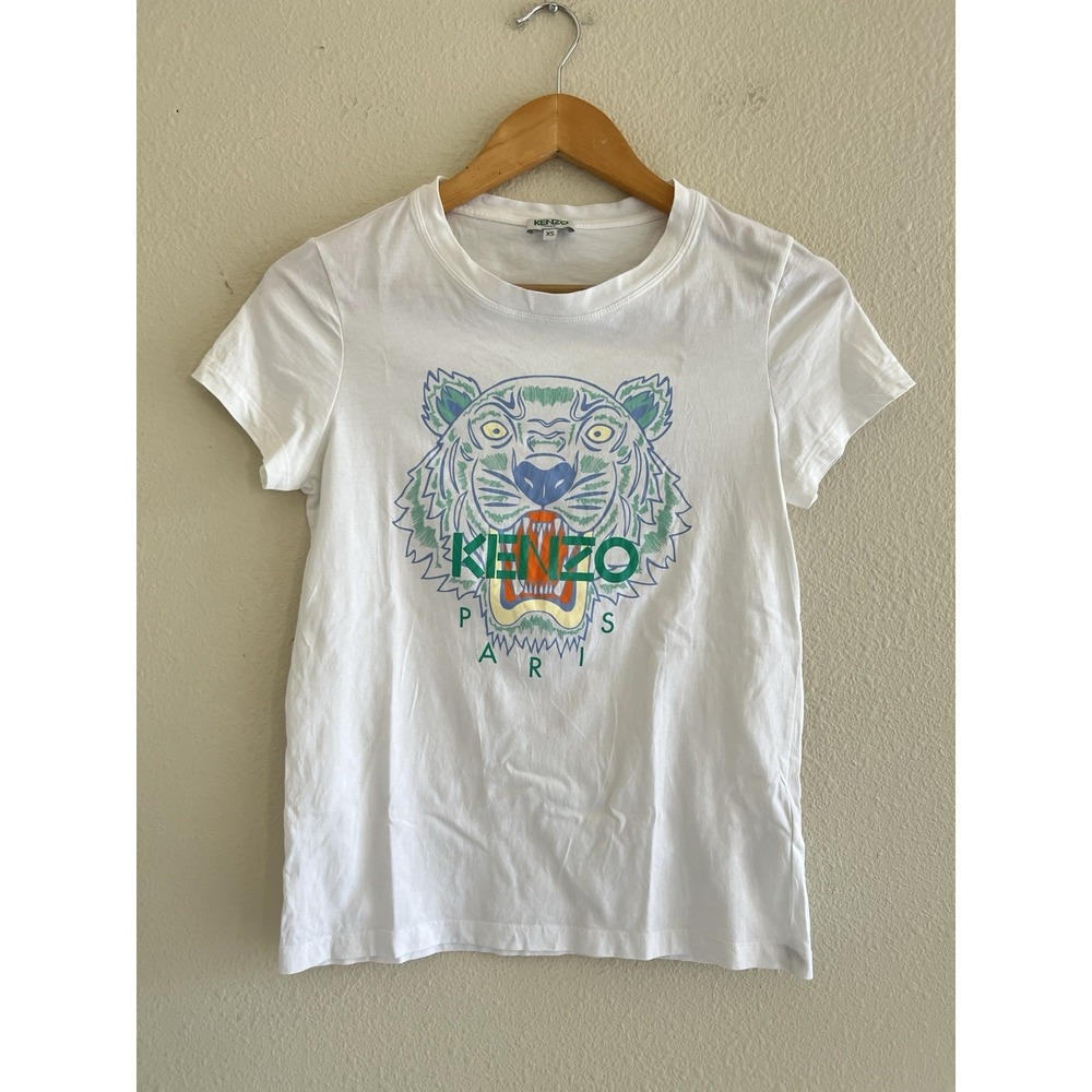 Kenzo Paris Tiger Print White Top Women's XS Graphic Basic